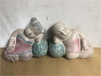 Vintage Asian themed hand carved wooden figures /