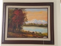 Signed Oil On Canvas Mountain Scene Art