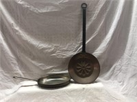 Vintage lot of 2 long handle copper pans . 1