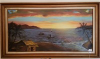 Signed Framed Oil On Canvas Sunset Art