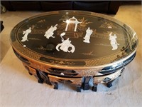 Black Lacquer Oriental Tea Table And 6 Chairs