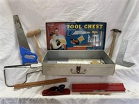 Vintage Child’s Toy Tool Chest Metal Box with
