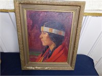 Antique Native America Girl Painting listed artist
