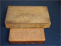 Pair of antique carved Wood Trinket Boxes