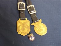Pair of Fraternity of Eagles FOE Watch Fobs & pin