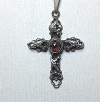 Garnet on Sterling Cross & Chain Necklace