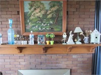 all misc items on fireplace mantle