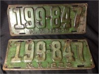1922 NY License Plate Set