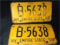 1958 NY License Plate Set- Original Color!