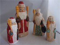 4 Wooden Hand Carved Santa's