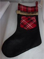 Black/Plaid/Fur Christmas Stocking