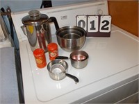 Revereware Coffee Pot, Stainless Bowls