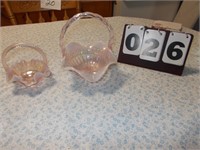 2 Pink Opal Glass Baskets. Imperial & Fenton