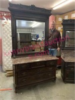 Large Victorian 7ft dresser & mirror (marble top)