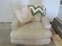 CHAIR WITH PILLOW & HAND CROCHET THROW BLANKET