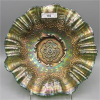 Fenton 9" green Persian Medallion 3-1 edge bowl