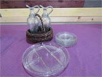 APPY TRAY & PLATES/ LG DECANTERS WITH BASKET