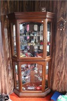 LIGHTED CORNER CABINET WITH GLASS SHELVES-