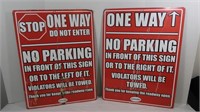 2 Metal Signs-Stop No Parking-One Way-24"x18"