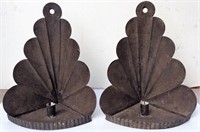 Pair tin Candle sconces, fan back, 10 inch wide