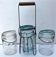 Three glass lid canning jars – pint size