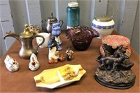 Lot- Brass pitcher, vases, sugar bowl