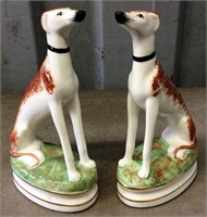 Pair Staffordshire Dogs, Whippets, 9"