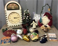 Christmas lot, balls, figures, treeholder, basket