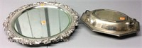 Silver plated footed salvor, mirror insert,