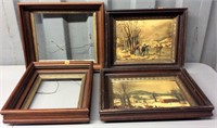 4 Walnut box frames, gold liners