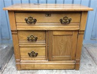 Oak Wash Stand, drawer over 2 drawers & paneled