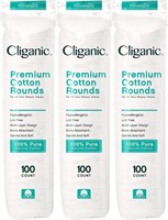Cliganic Premium Cotton Rounds for Face 300 Count