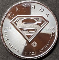 2016 1 oz Canadian Silver Maple Leaf Superman Logo