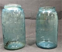 2 Antique Quart Aqua Blue Canning Jars