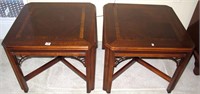 PAIR OF MAHOGANY PARQUETRY END TABLES