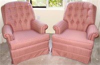 PAIR OF BUTTON BACK  UPHOLSTERED ARM CHAIRS