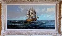 LARGE SHIP OIL ON CANVAS
