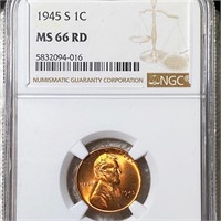 1945-S Lincoln Wheat Penny NGC - MS 66 RD