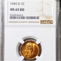 1945-D Lincoln Wheat Penny NGC - MS 65 RD