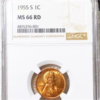 1955-S Lincoln Wheat Penny NGC - MS 66 RD