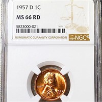 1957-D Lincoln Wheat Penny NGC - MS 66 RD