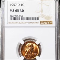 1957-D Lincoln Wheat Penny NGC - MS 65 RD