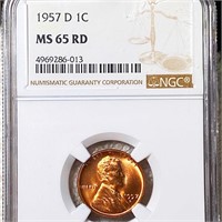 1957-D Lincoln Wheat Penny NGC - MS 65 RD