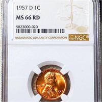 1957-D Lincoln Wheat Penny NGC - MS 66 RD