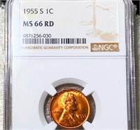 1955-S Lincoln Wheat Penny NGC - MS 66 RD