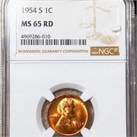 1954-S Lincoln Wheat Penny NGC - MS 65 RD