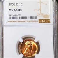 1958-D Lincoln Wheat Penny NGC - MS 66 RD