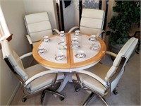 Tile Top Dining Table With 4 Rolling Chairs