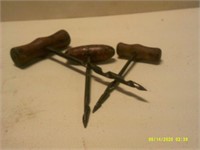 3 Wooden Handled Cork Screws - Various Sizes