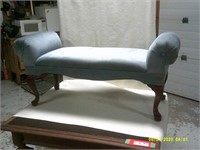 Steel Blue Velvet Upholstered Hall Bench - 45 x 16
